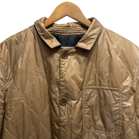 Burberry Brit Mens XXL Navy/Tan Reversible Quilted Puffer Buttoned Bomber Jacket - Picture 3 of 16
